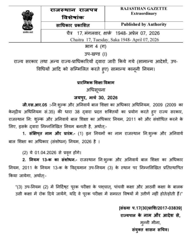 कक्षा 5 व 8 में पूरक विद्यार्थी सभी पूरक विषयों में उत्तीर्ण नहीं हो पाते हैं तो होंगे अनुत्तीर्ण
